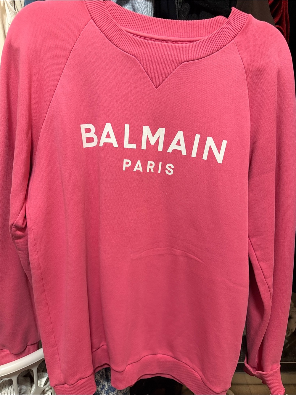 Balmain Pink Crewneck Sweatshirt with White Logo